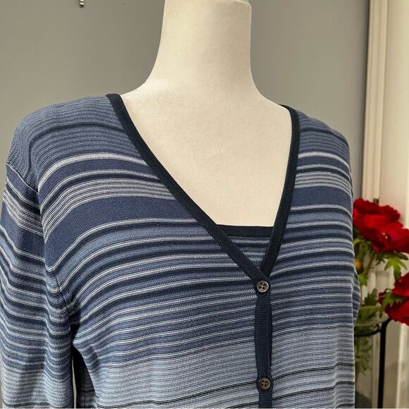NEW Finity Naturals Silk Striped Multi Tri-Tone Sweater Cardigan Cami Twinset L - Picture 7 of 16